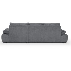 Canapé d'angle droit convertible 4 places - Tissu gris foncé et coussins bleu pastel - L 285 x P 171 x H 80 cm - CASERTO