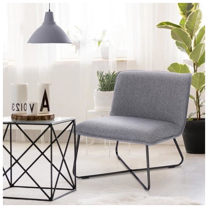 Fauteuil bas IVO - Tissu gris - Style contemporain - L 63 x P 75 x H 7