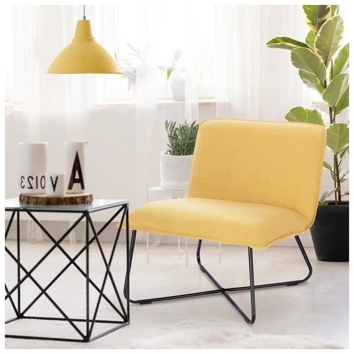 Fauteuil bas IVO - Tissu jaune - Style contemporain - L 63 x P 75 x H