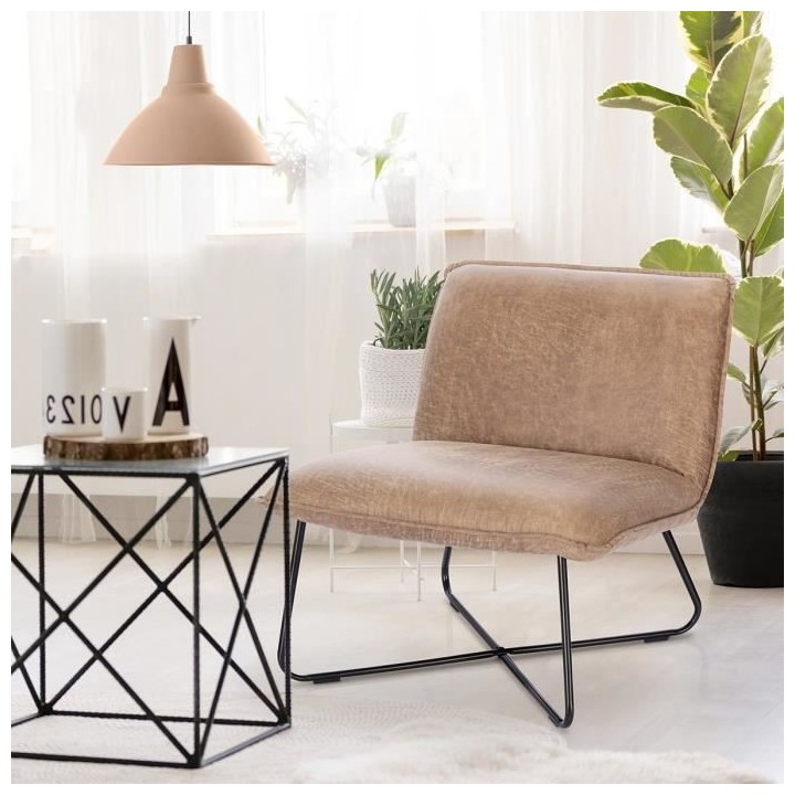 Fauteuil bas IVO - Tissu marron - Style contemporain - L 63 x P 75 x H