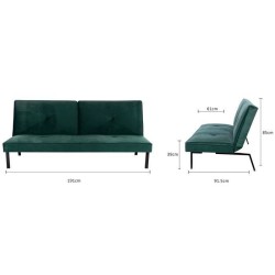 LYNN Banquette clic clac 3 places - Tissu vert - L 190 x P 92 x H 87 cm