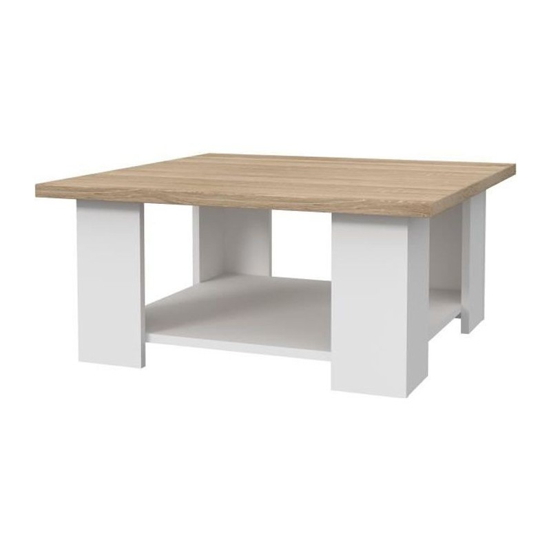 Table basse PILVI - Blanc et chene sonoma - Contemporain - L 67 x P 67 x H 31 cm