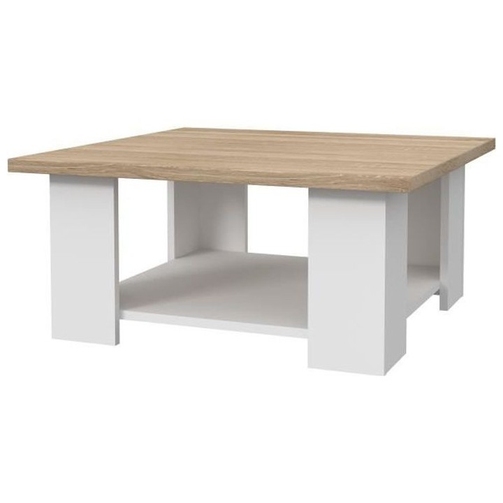 Table basse PILVI - Blanc et chene sonoma - Contemporain - L 67 x P 67