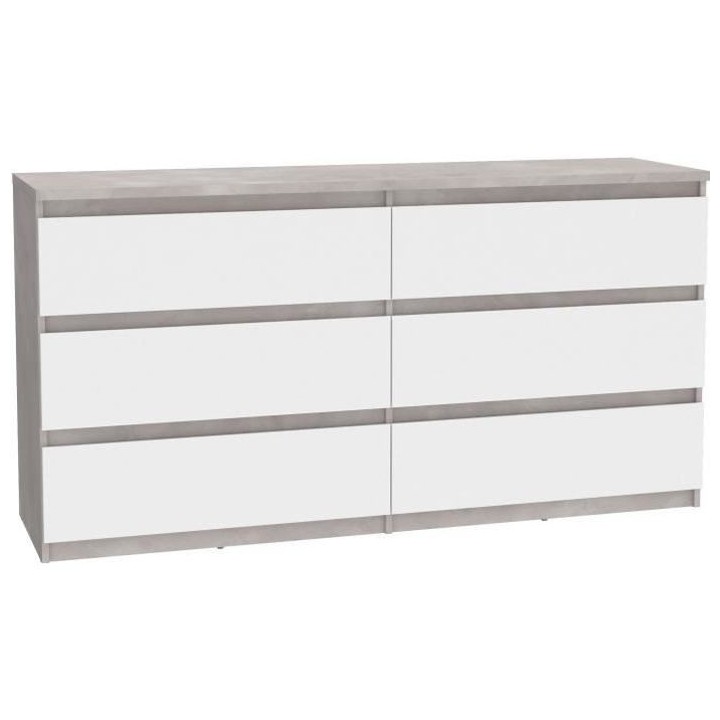 Commode CHELSEA 6 Tiroirs - Couleur blanc/béton clair - L 154 x P 42,