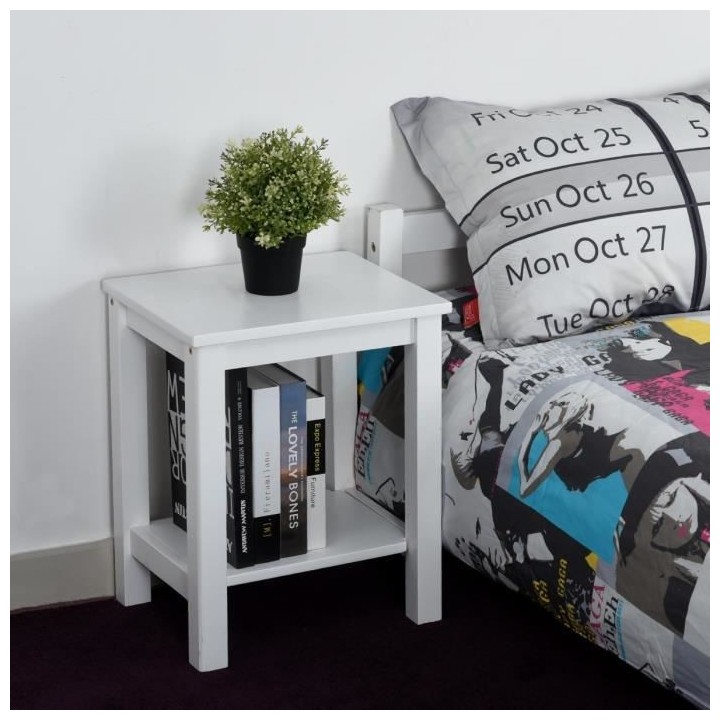 SLUGHORN Lot de 2 chevets en bois pin massif contemporain blanc - L 38