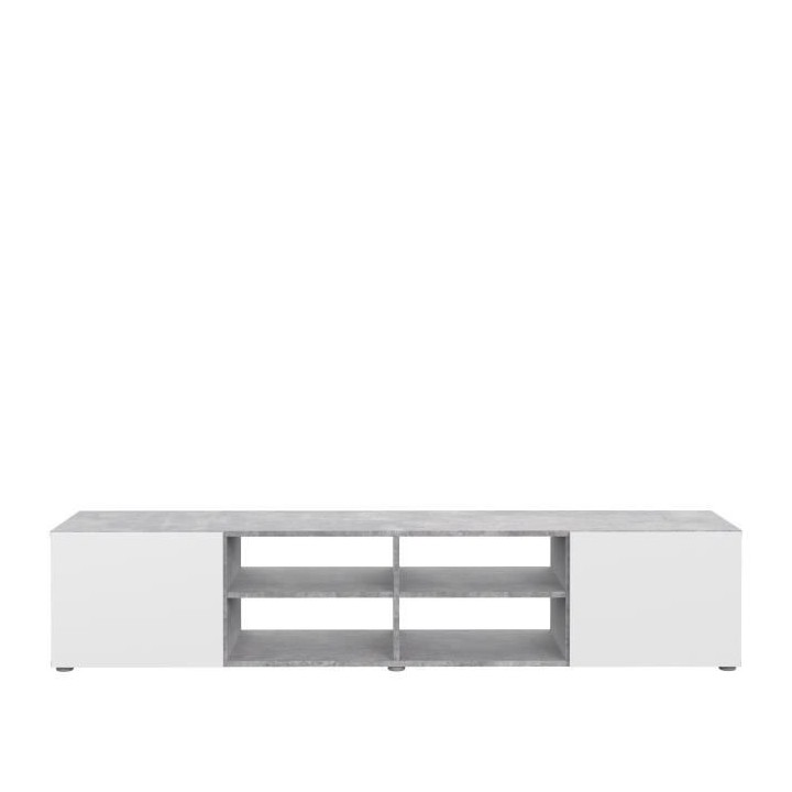 Meuble TV PILVI - Blanc et béton clair - L 180 x P 42 x H 37 cm
