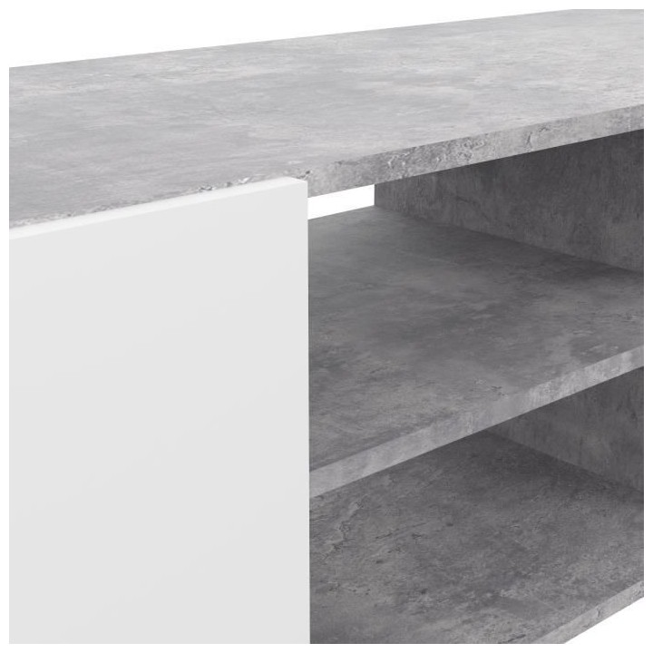 Meuble TV PILVI - Blanc et béton clair - L 180 x P 42 x H 37 cm