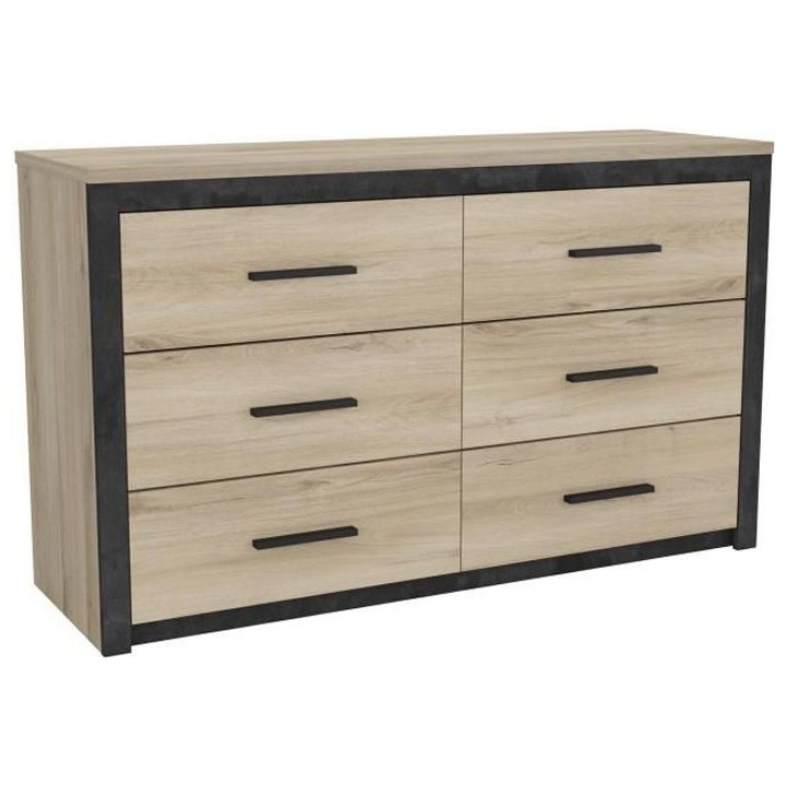 Commode 6 tiroirs Colorado - Décor Chene Kornberg - L 129,1 x H 77,1