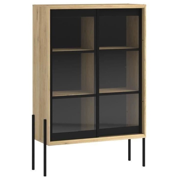 PARISOT Vitrine 2 portes - Décor chene catania et noir - L 102 x P 40