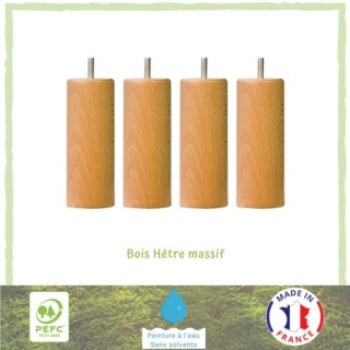 Ensemble de 4 pieds de lit cylindrique - Vernis bois naturel - D5,4 cm