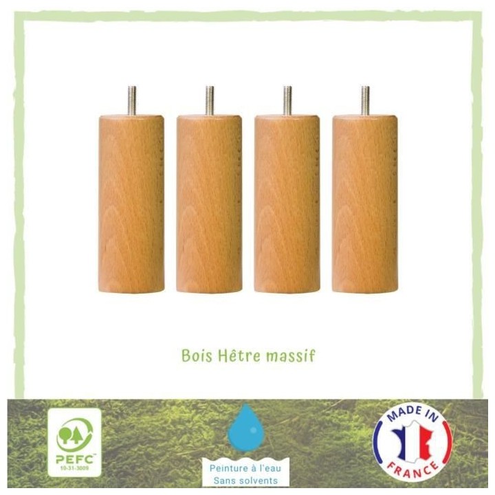 Ensemble de 4 pieds de lit cylindrique - Vernis bois naturel - D5,4 cm