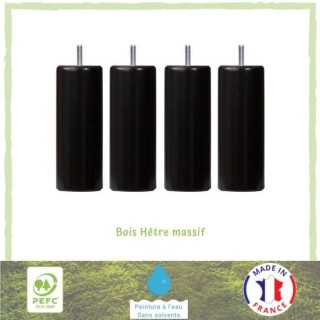 Ensemble de 4 pieds de lit cylindrique - Vernis noir - D5,4 cm H 15 cm