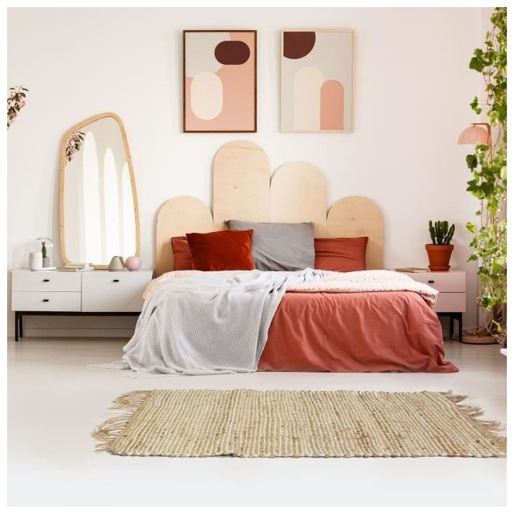 INDIRA Tapis de salon ou chambre - Jute et coton - 120x170 cm - Nature