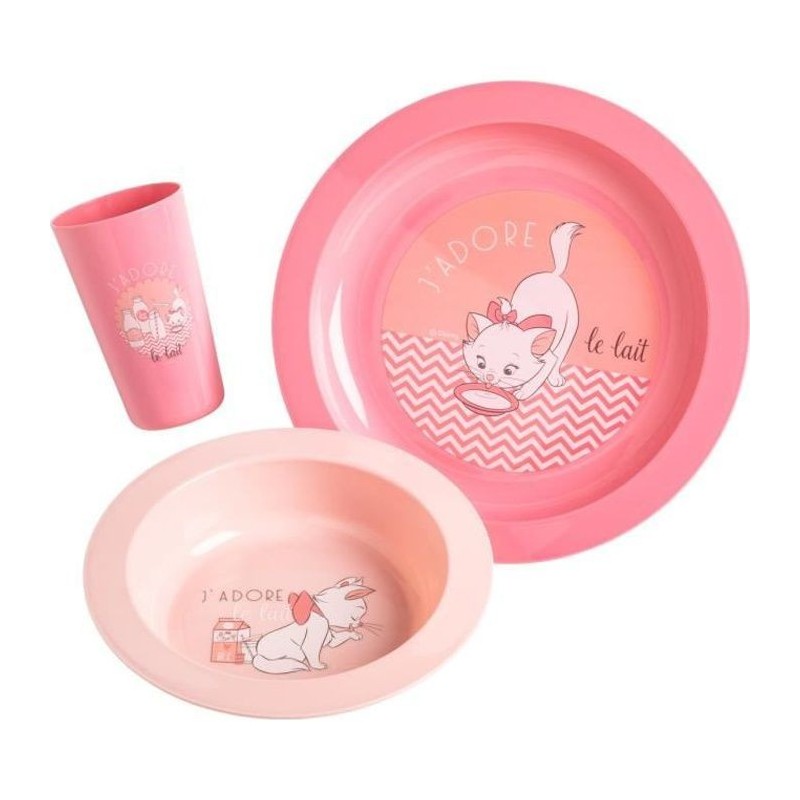 DISNEY Coffret repas 3 pieces Marie : assiette, bol et gobelet - En polypropylene