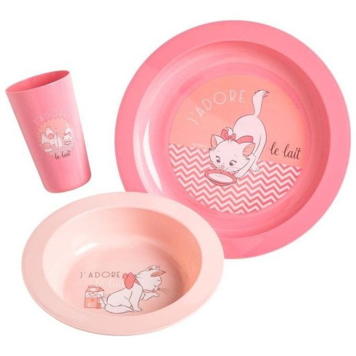 DISNEY Coffret repas 3 pieces Marie : assiette, bol et gobelet - En po