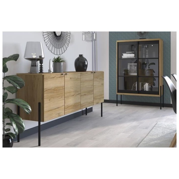 PARISOT Vitrine 2 portes - Décor chene catania et noir - L 102 x P 40