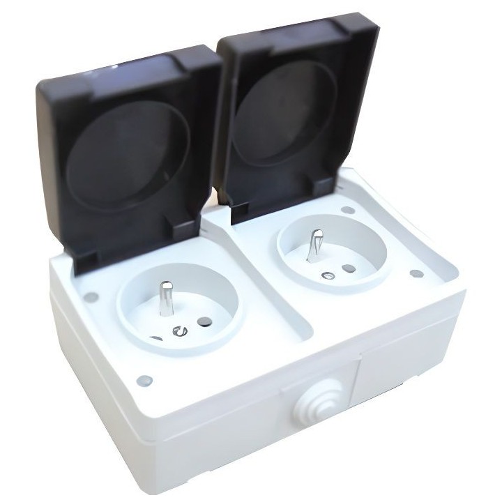 Double prise de courant 2 Pôles + terre Aquatop étanche IP44