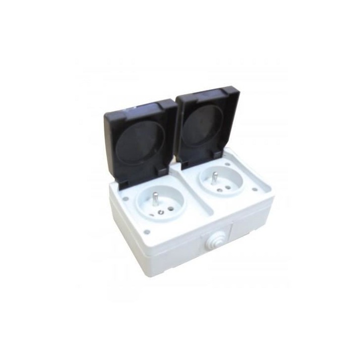 Double prise de courant 2 Pôles + terre Aquatop étanche IP44