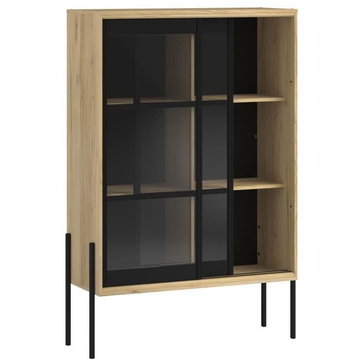 PARISOT Vitrine 2 portes - Décor chene catania et noir - L 102 x P 40