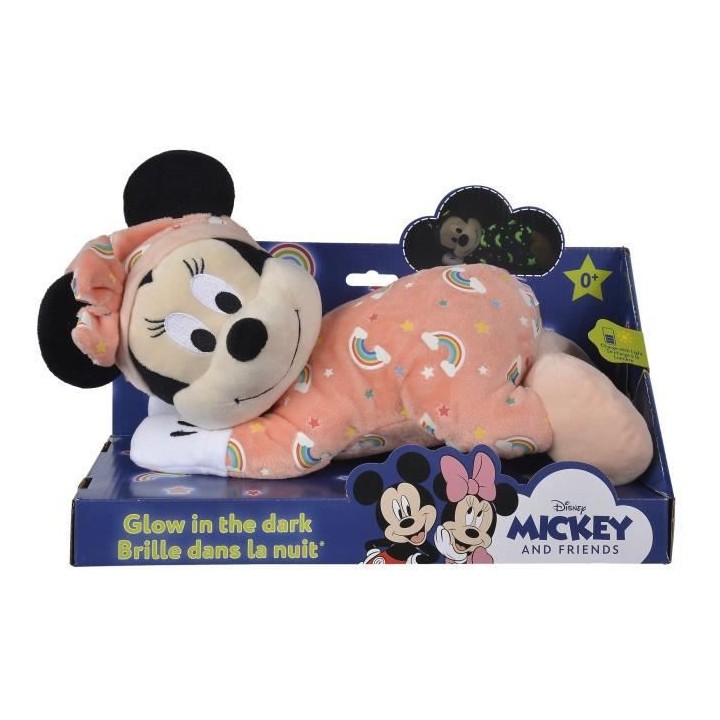 Disney Peluche Minnie 'Brille dans la nuit' Rose - L 30 x P 18 x H 26