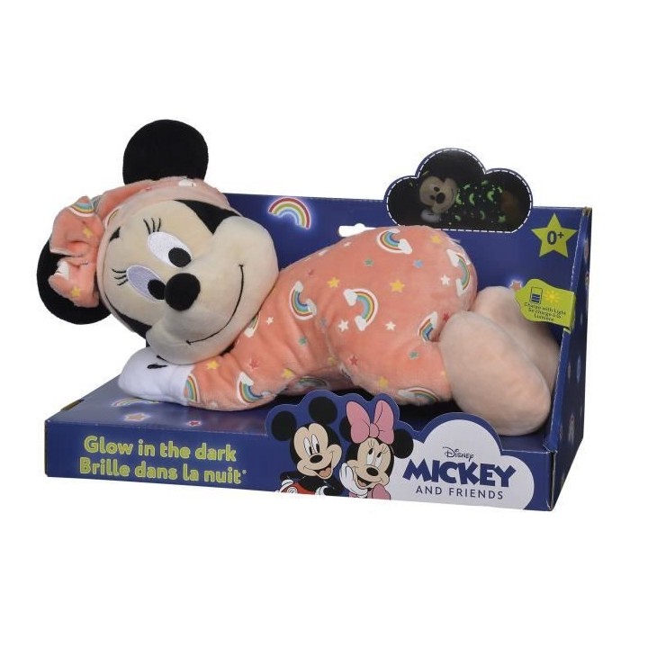 Disney Peluche Minnie 'Brille dans la nuit' Rose - L 30 x P 18 x H 26