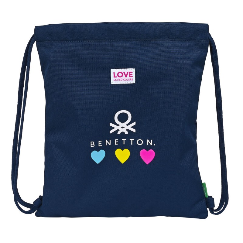 Sac à dos serré par des ficelles Benetton Love Blue marine (35 x 40 x 1 cm)