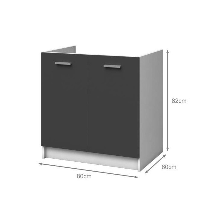 EXTRA - Meuble Evier de cuisine 80cm - Gris Mat