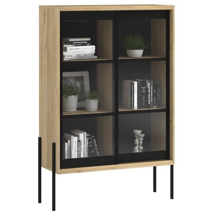 PARISOT Vitrine 2 portes - Décor chene catania et noir - L 102 x P 40