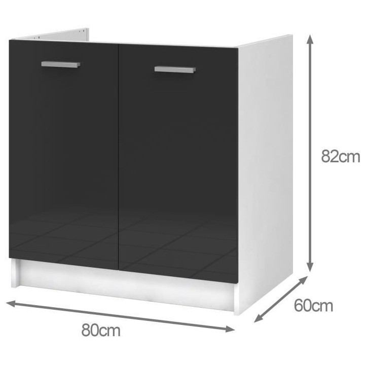 EXTRA - Meuble Evier de cuisine L 80cm - Gris Laqué