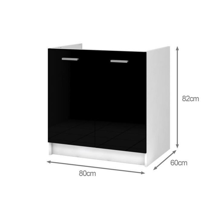 EXTRA - Meuble Evier de cuisine L 80cm - Noir Laqué