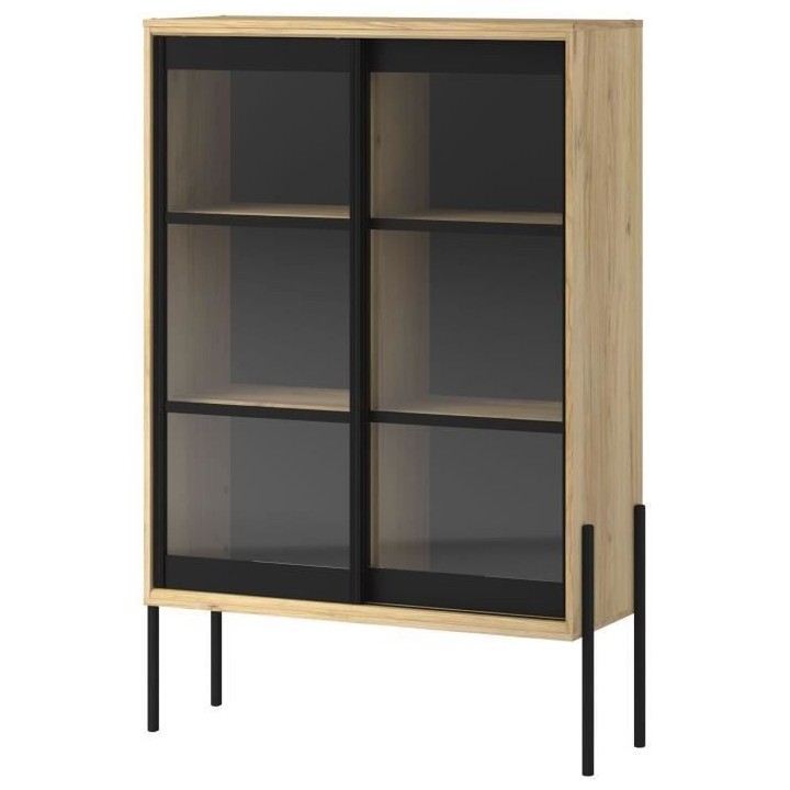 PARISOT Vitrine 2 portes - Décor chene catania et noir - L 102 x P 40