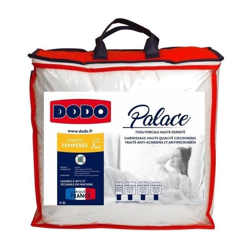 DODO Couette tempérée Percale Anti-Acariens PALACE - 220 x 240 cm - Blanc