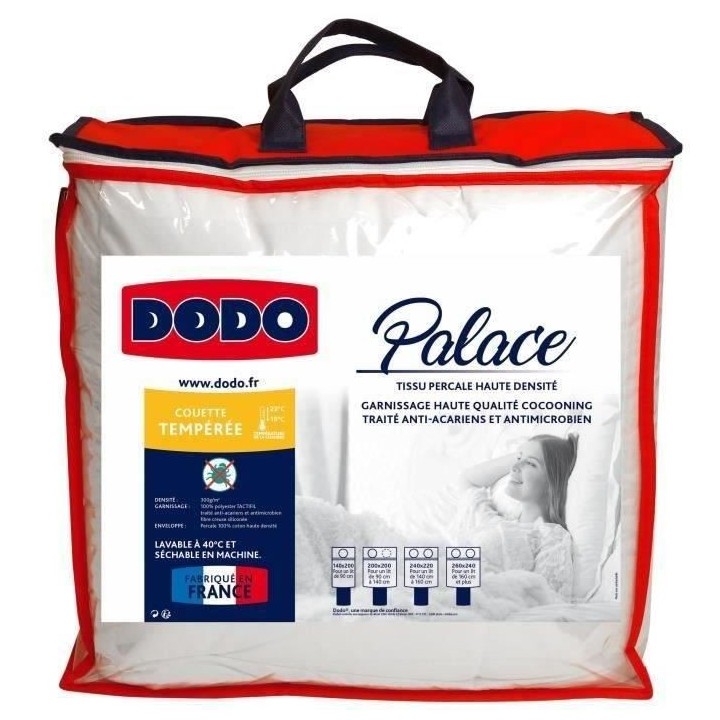 DODO Couette tempérée Percale Anti-Acariens PALACE - 220 x 240 cm -
