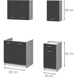 EXTRA - Cuisine complete L 180cm - 4 éléments -Gris Mat