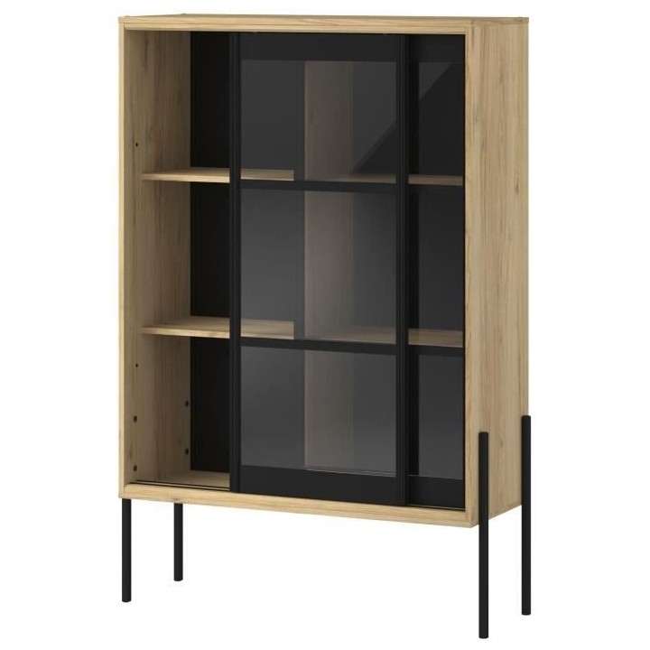 PARISOT Vitrine 2 portes - Décor chene catania et noir - L 102 x P 40