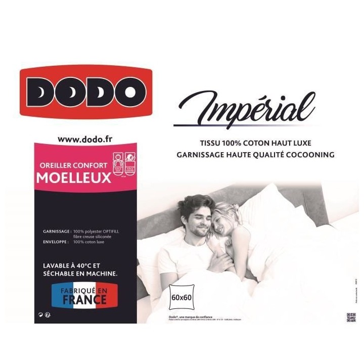 DODO Oreiller moelleux Imperial - 60 x 60 cm - Blanc