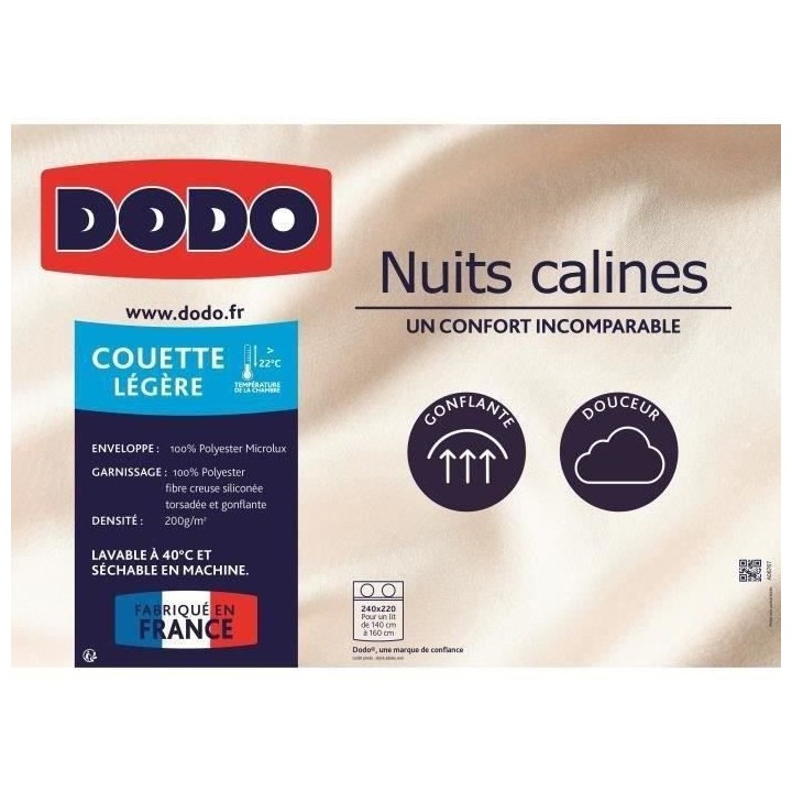 DODO Couette légere 220x240 - 100% Polyester Microlux - NUITS CALINES