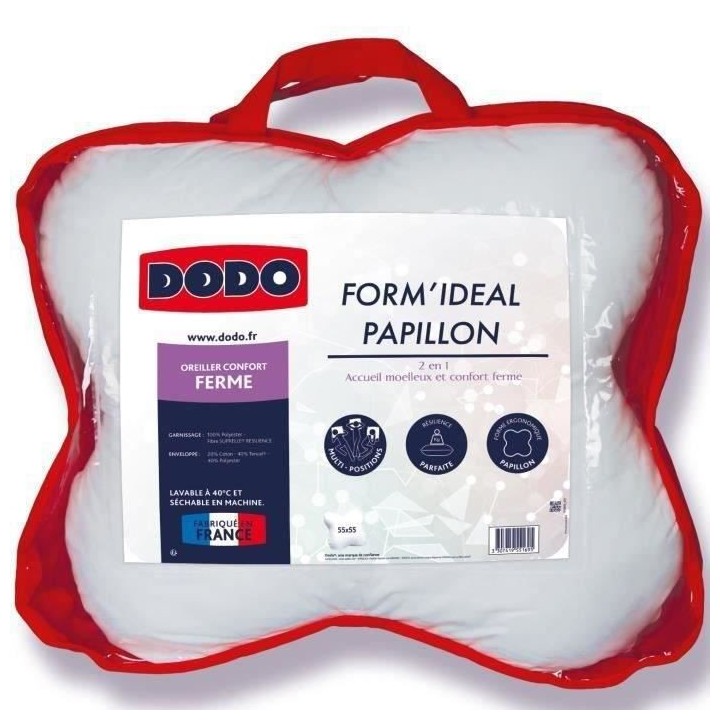 DODO - Oreiller Form'idéal Papillon - 55 x 55 cm - Garnissage 100% po