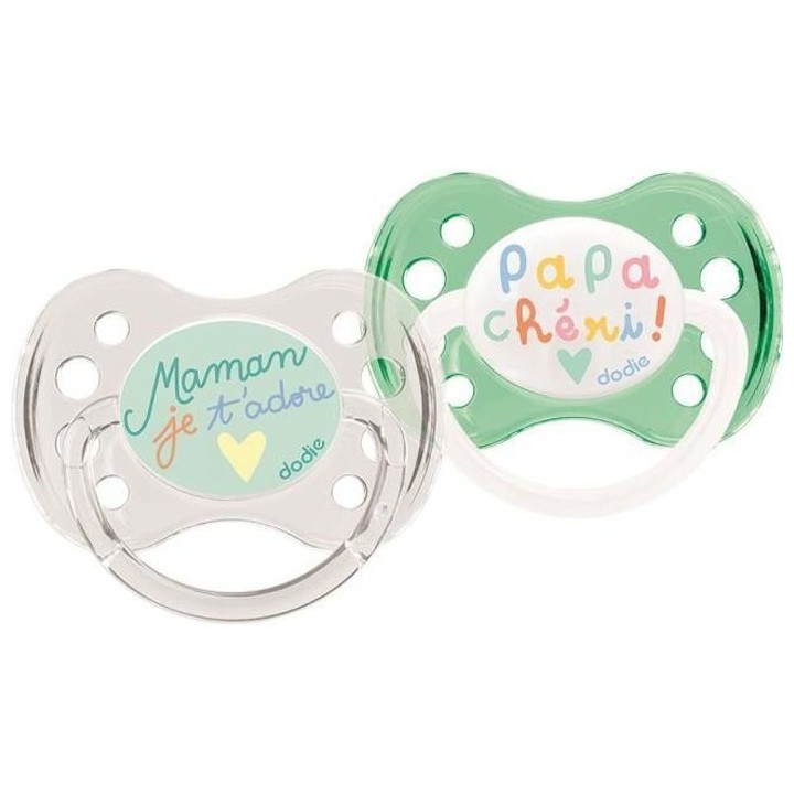 Dodie Sucette Anatomique +0m Maman Papa Chéri Lot de 2