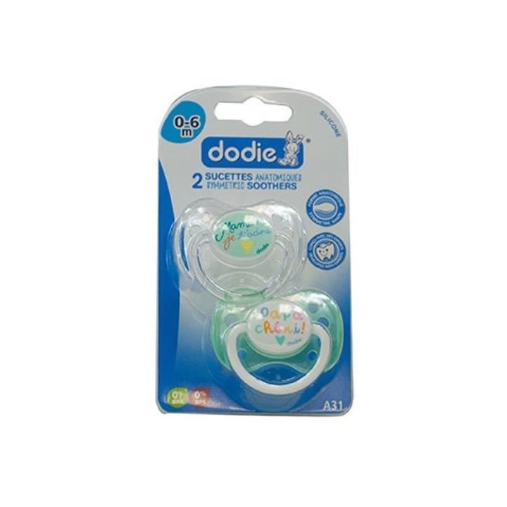 Dodie Sucette Anatomique +0m Maman Papa Chéri Lot de 2