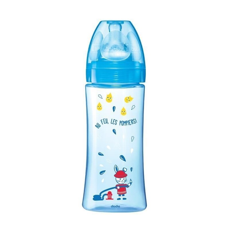 Dodie Biberon Initiation+ Anti-Coliques 3 Vitesses +6m Bleu Pompier 330ml