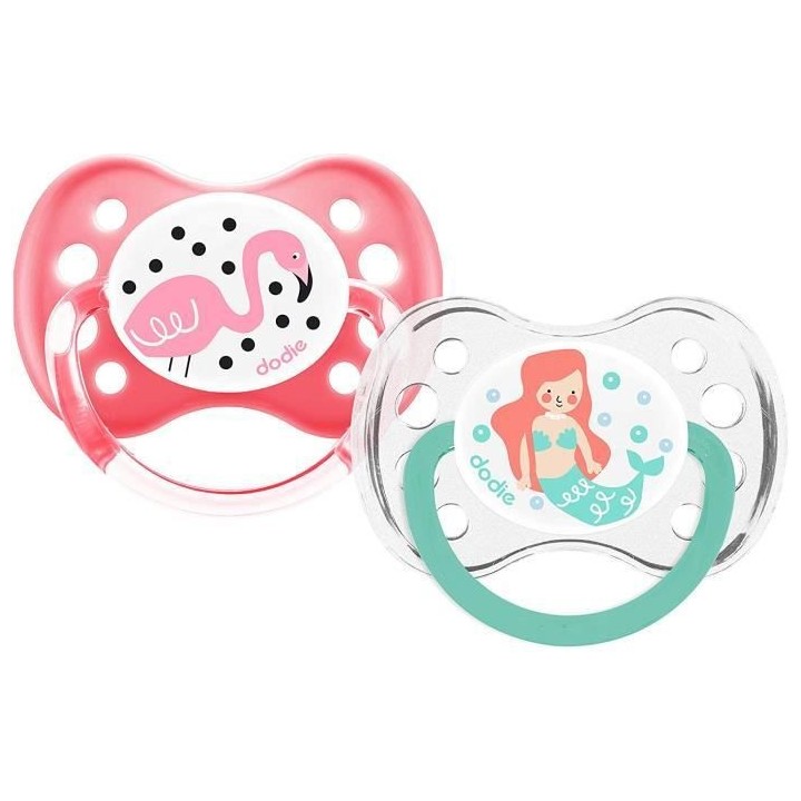 Dodie Sucette Anatomique Dessin Fille Silicone +6M A18 Lot de 2