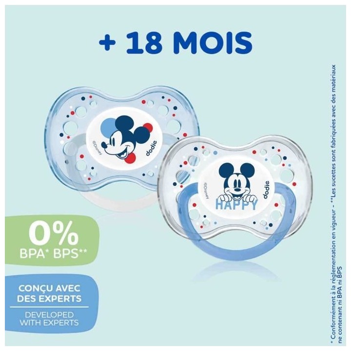 DODIE Lot de 3 Sucettes Anatomiques Mickey Jour et Nuit +18 Mois X3