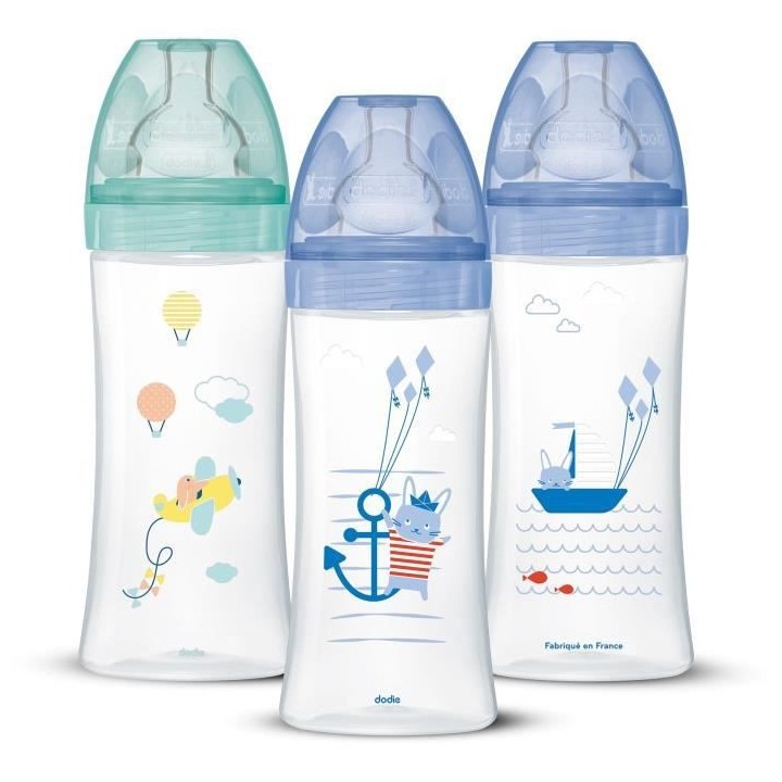 DODIE Lot de 3 Biberons Anti-Colique Sensation+ 330ml +6 Mois, Tétine