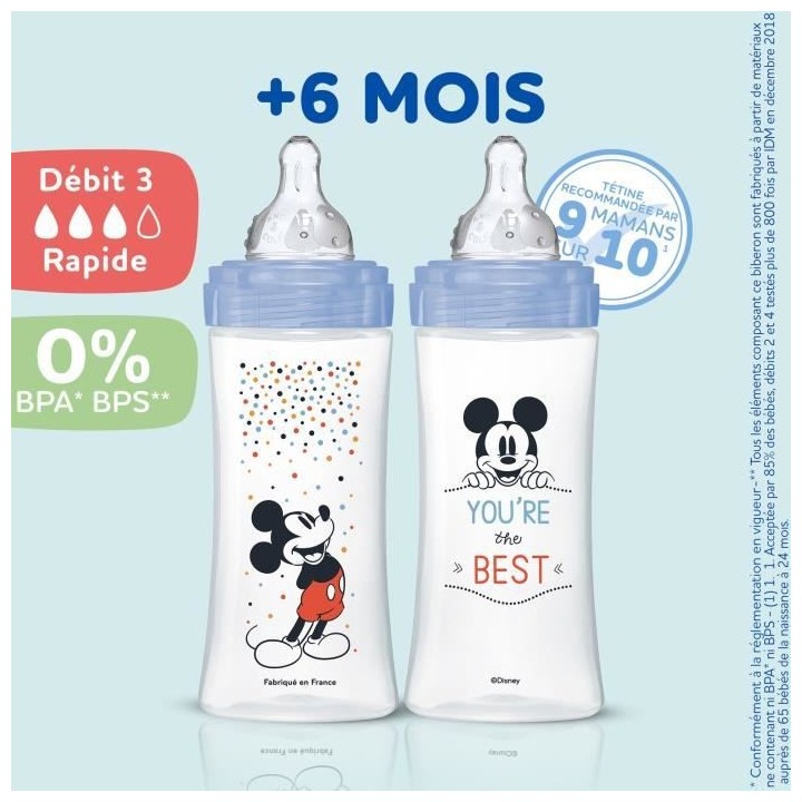 Dodie Lot de 3 Biberons Anti colique Sensation+, Mickey, 330 ml, +6 Mo