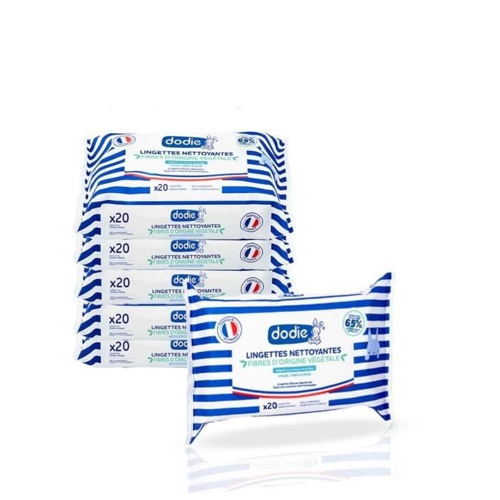 DODIE Lot de 6 Paquets de Lingettes Nettoyantes 3 en 1 (6x20) FORMAT P