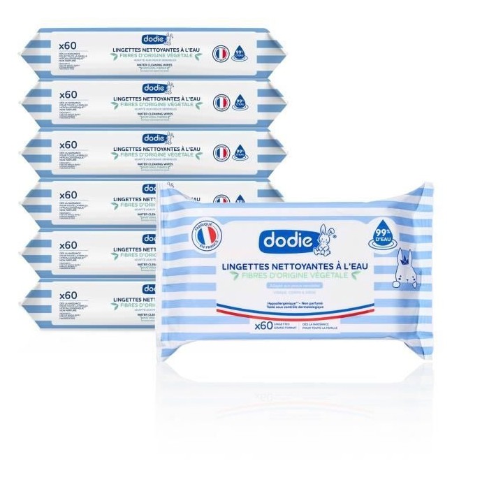 Dodie Lot de 7 paquets de Lingettes a l'eau 7x60 - Visage, Corps & Sie