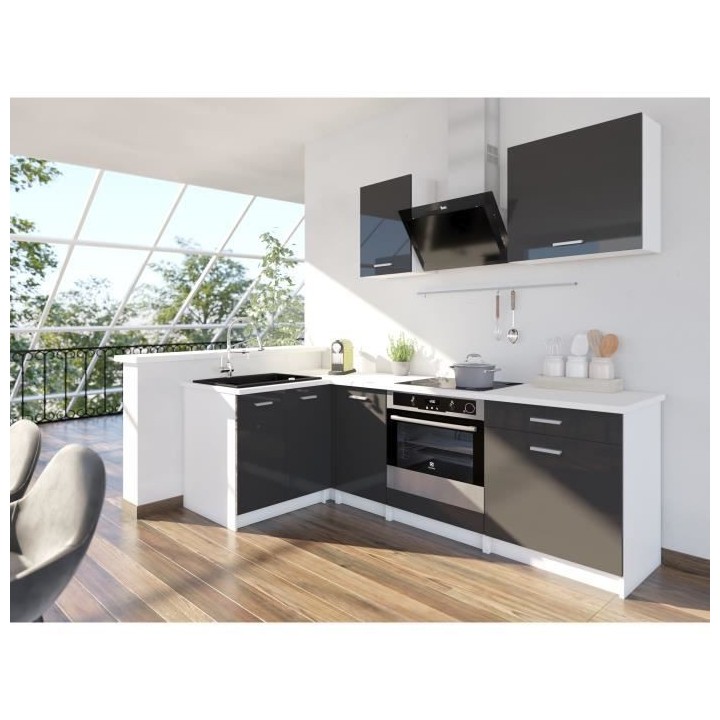 EXTRA - Cuisine complete d'angle L 240cm - Angle réversible - Gris La