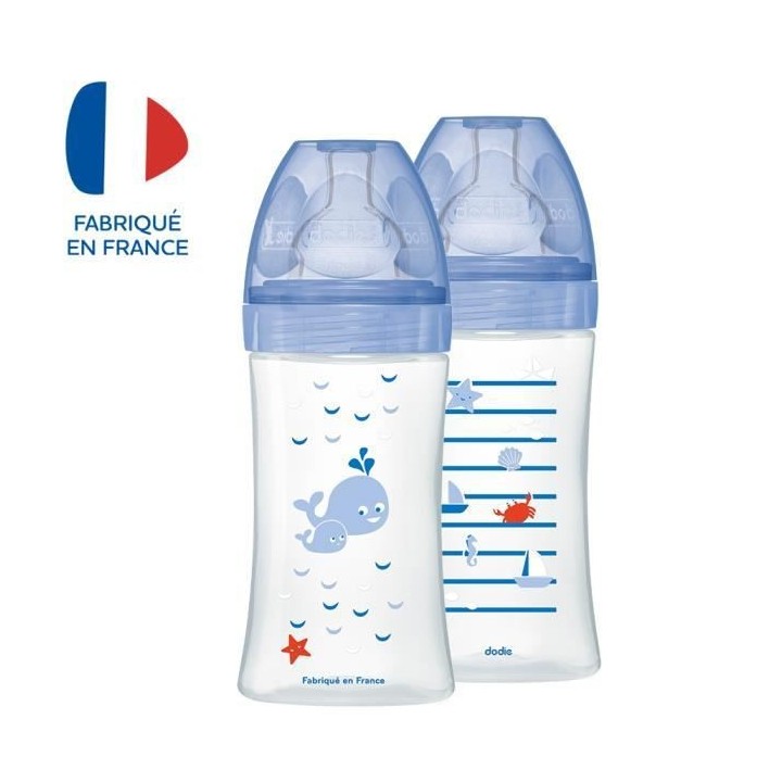Dodie Biberon Sensation+ Anti-Coliques +0m Baleine Lot de 2 x 270ml