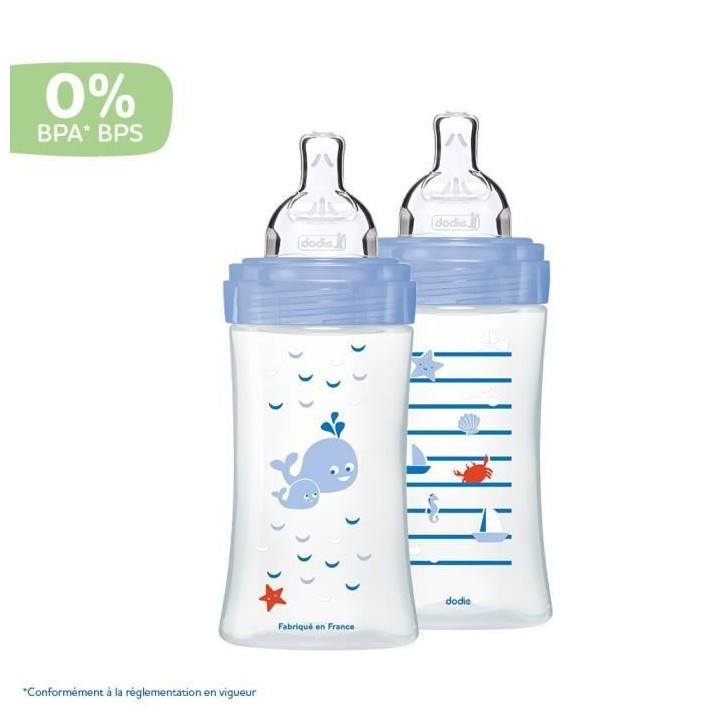 Dodie Biberon Sensation+ Anti-Coliques +0m Baleine Lot de 2 x 270ml